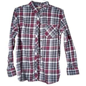 Blue Mountain Womens Black/Burgundy/White Long Sleeve Flannel Size Large